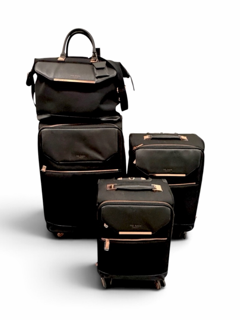 Ted Baker Black Travel Luggage Set with Rose-Gold Accents
